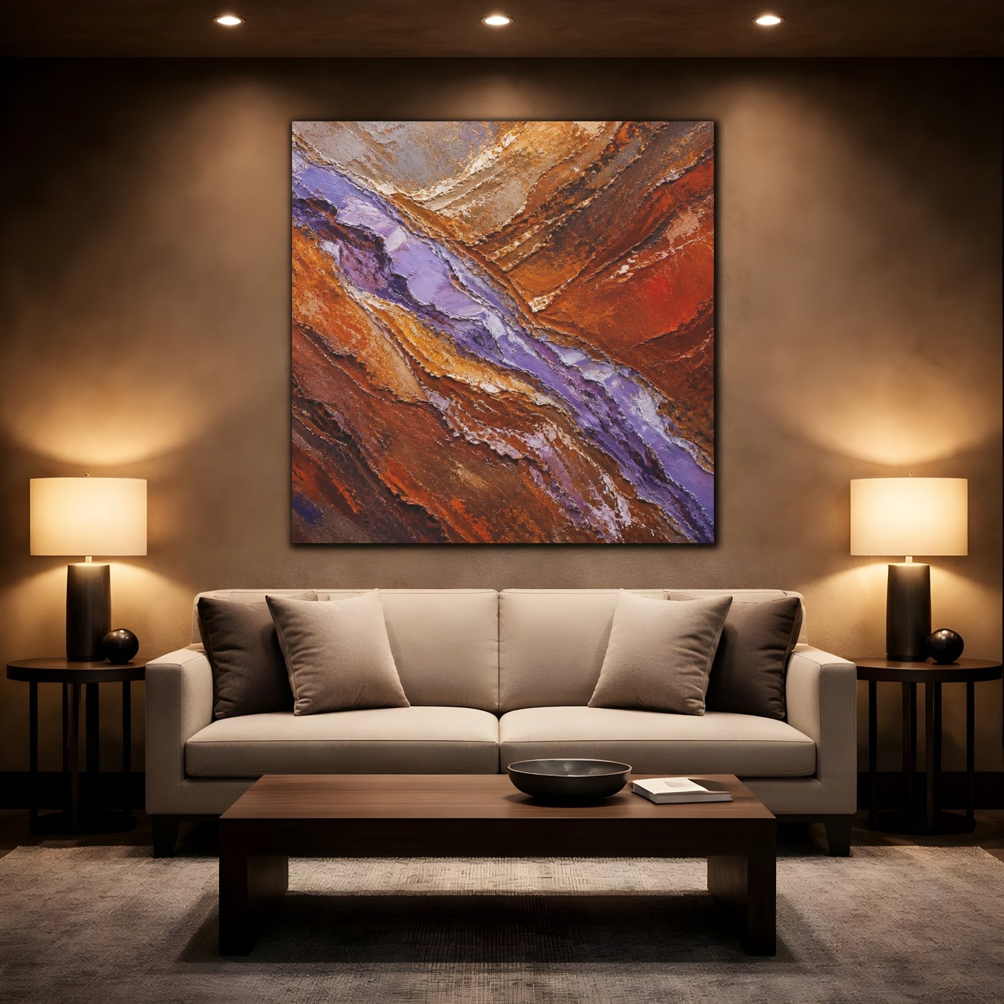 Mockup 2. Modern Lavender Strata shown as canvas print