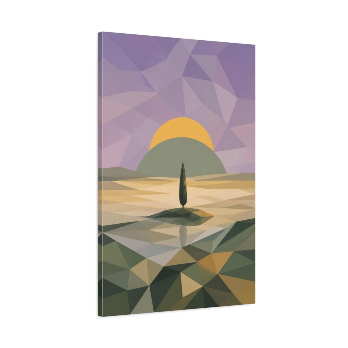 Main Mockup. Modern Lone Tree Sunrise shown as canvas print