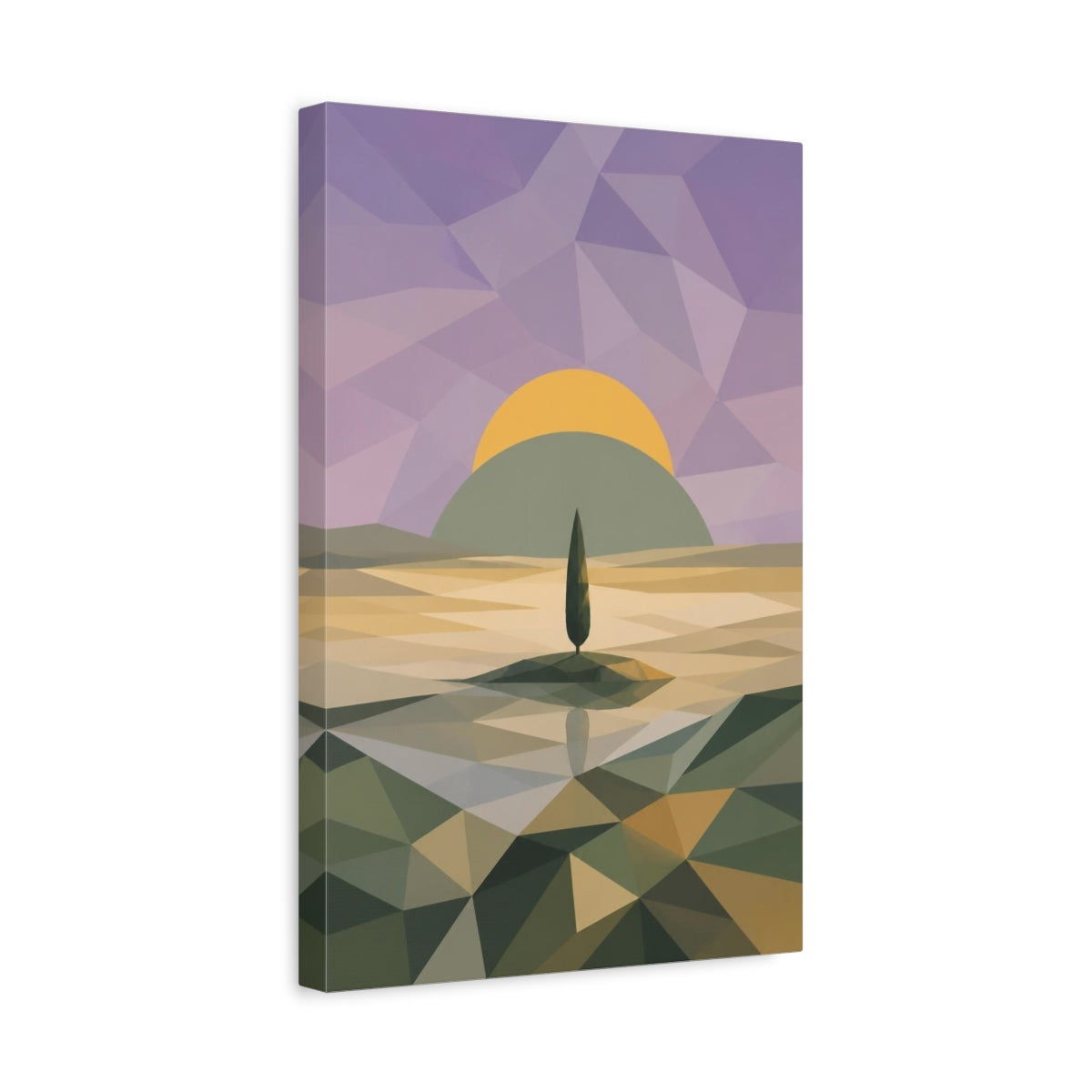 Side Mockup 4. Modern Lone Tree Sunrise shown as canvas print