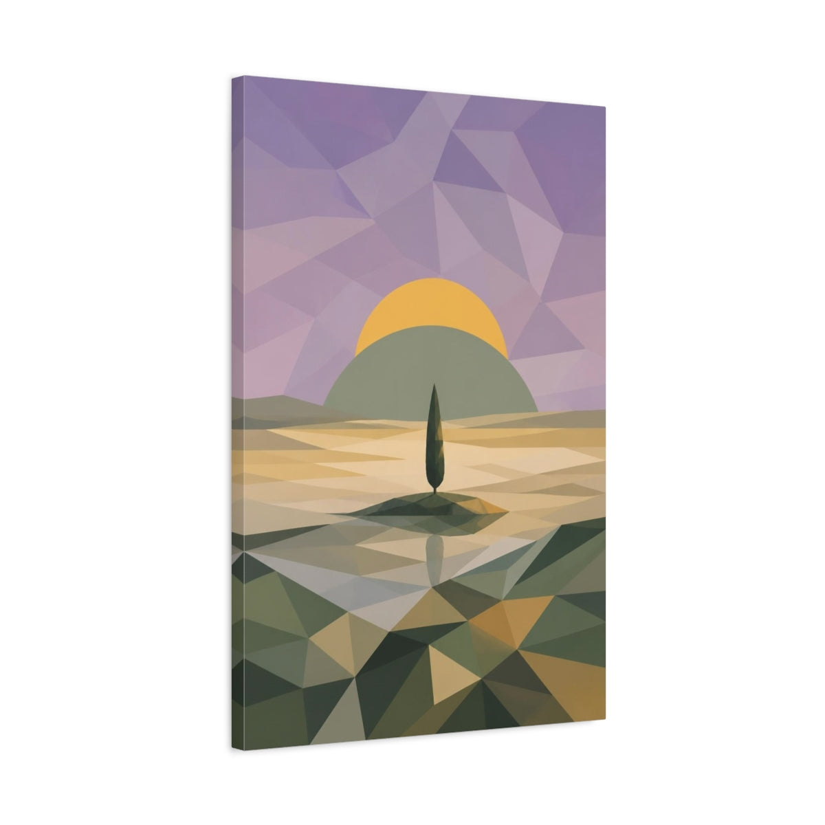 Side Mockup 2. Modern Lone Tree Sunrise shown as canvas print