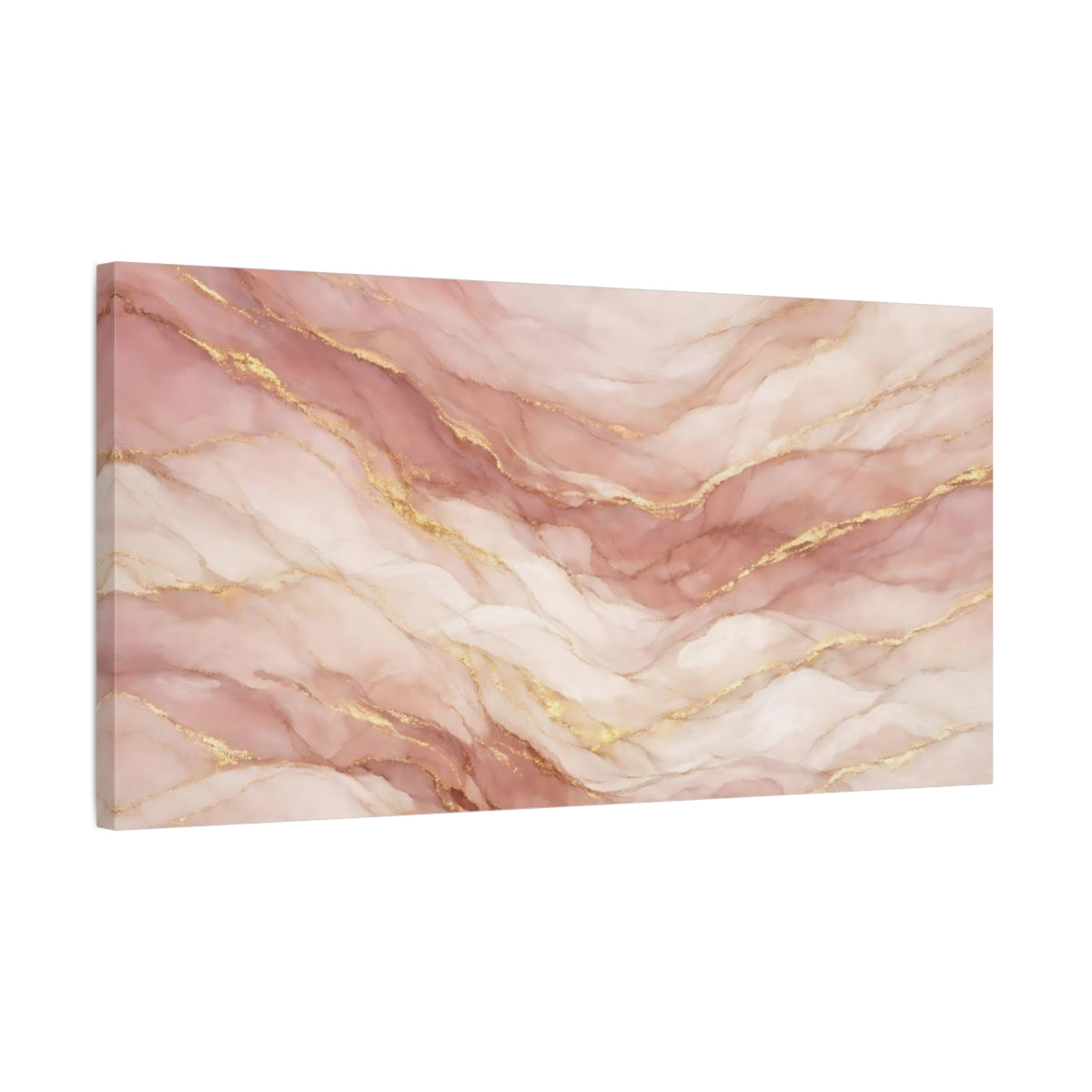 Side Mockup 2. Abstract Fluid Art Pink And Gold shown as stretched canvas wall art