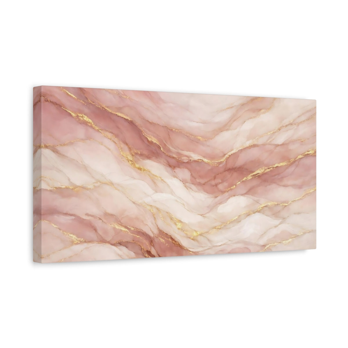 Side Mockup 3. Abstract Fluid Art Pink And Gold shown as stretched canvas wall art
