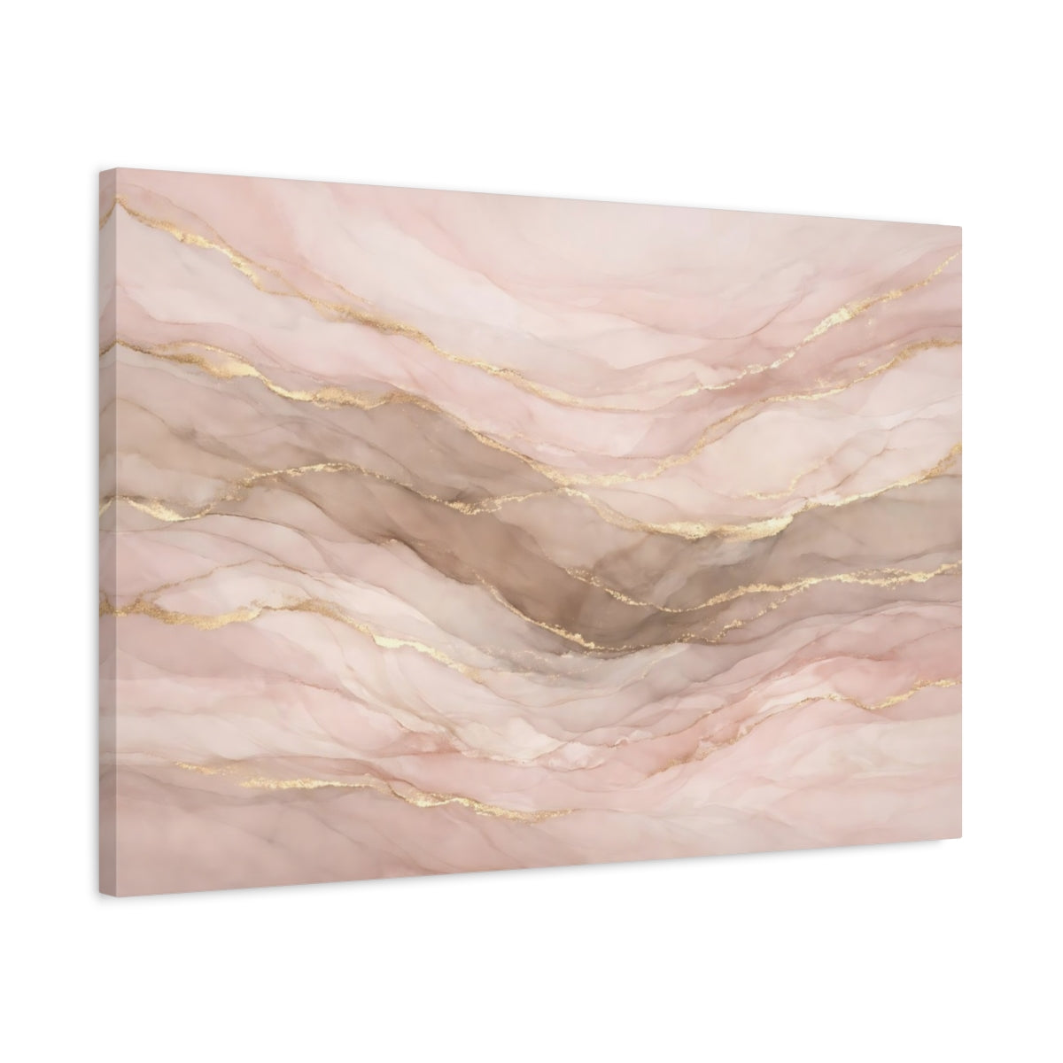Side Mockup 2. Abstract Fluid Art Pink Gold Abstract shown as stretched canvas wall art