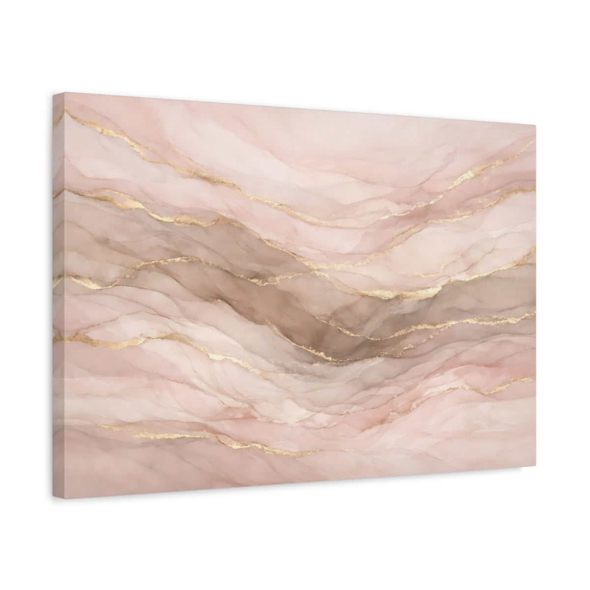 Side Mockup 3. Abstract Fluid Art Pink Gold Abstract shown as stretched canvas wall art