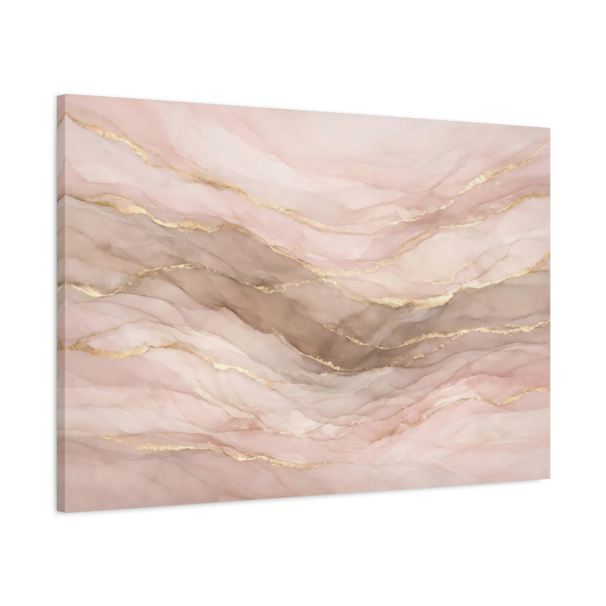 Side Mockup 1. Abstract Fluid Art Pink Gold Abstract shown as stretched canvas wall art
