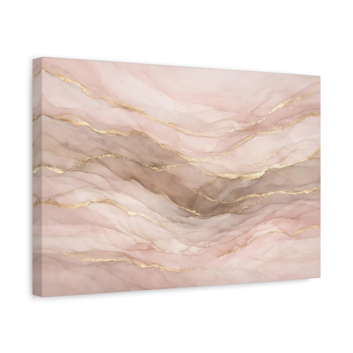 Side Mockup 4. Abstract Fluid Art Pink Gold Abstract shown as stretched canvas wall art