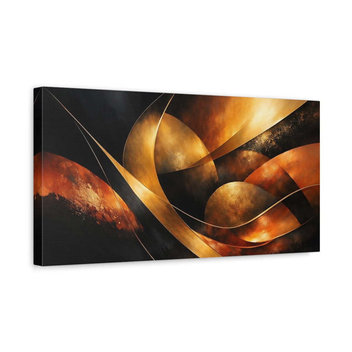Side Mockup 3. Abstract Abstract Forms Gold And Black shown as stretched canvas wall art