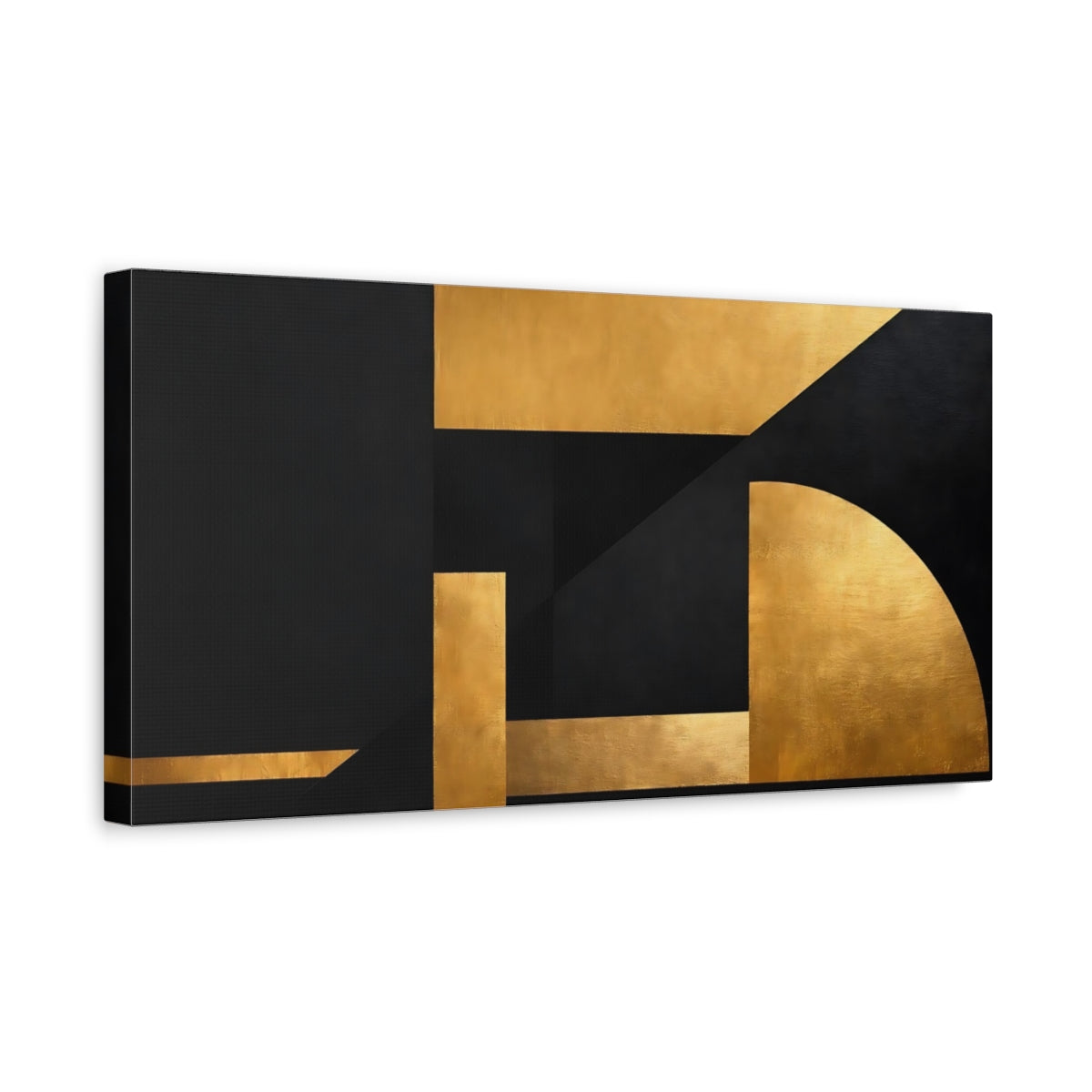 Side Mockup 3. Abstract Geometric Forms Gold And Black shown as stretched canvas wall art