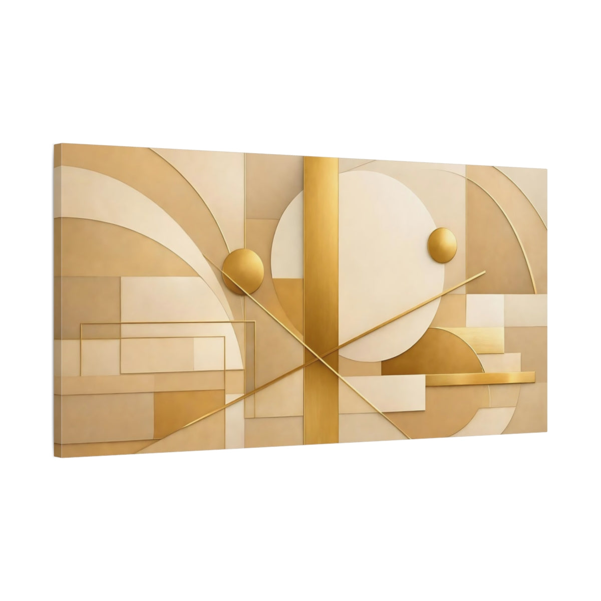 Side Mockup 1. Abstract Geometric Abstract Gold Beige Abstract shown as stretched canvas wall art