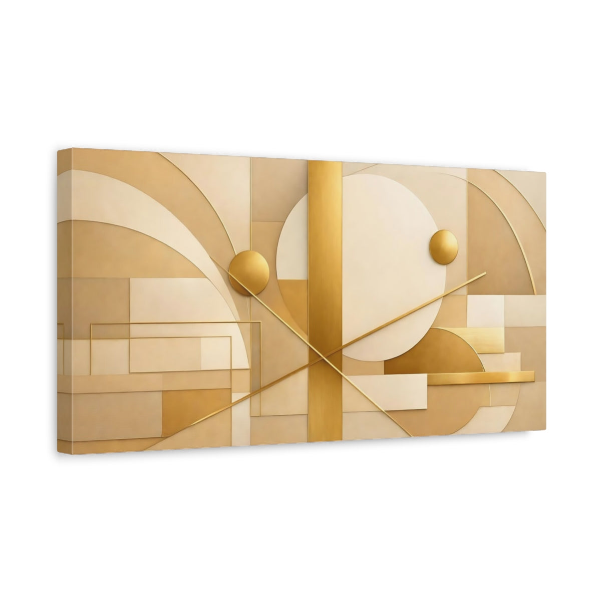 Side Mockup 3. Abstract Geometric Abstract Gold Beige Abstract shown as stretched canvas wall art
