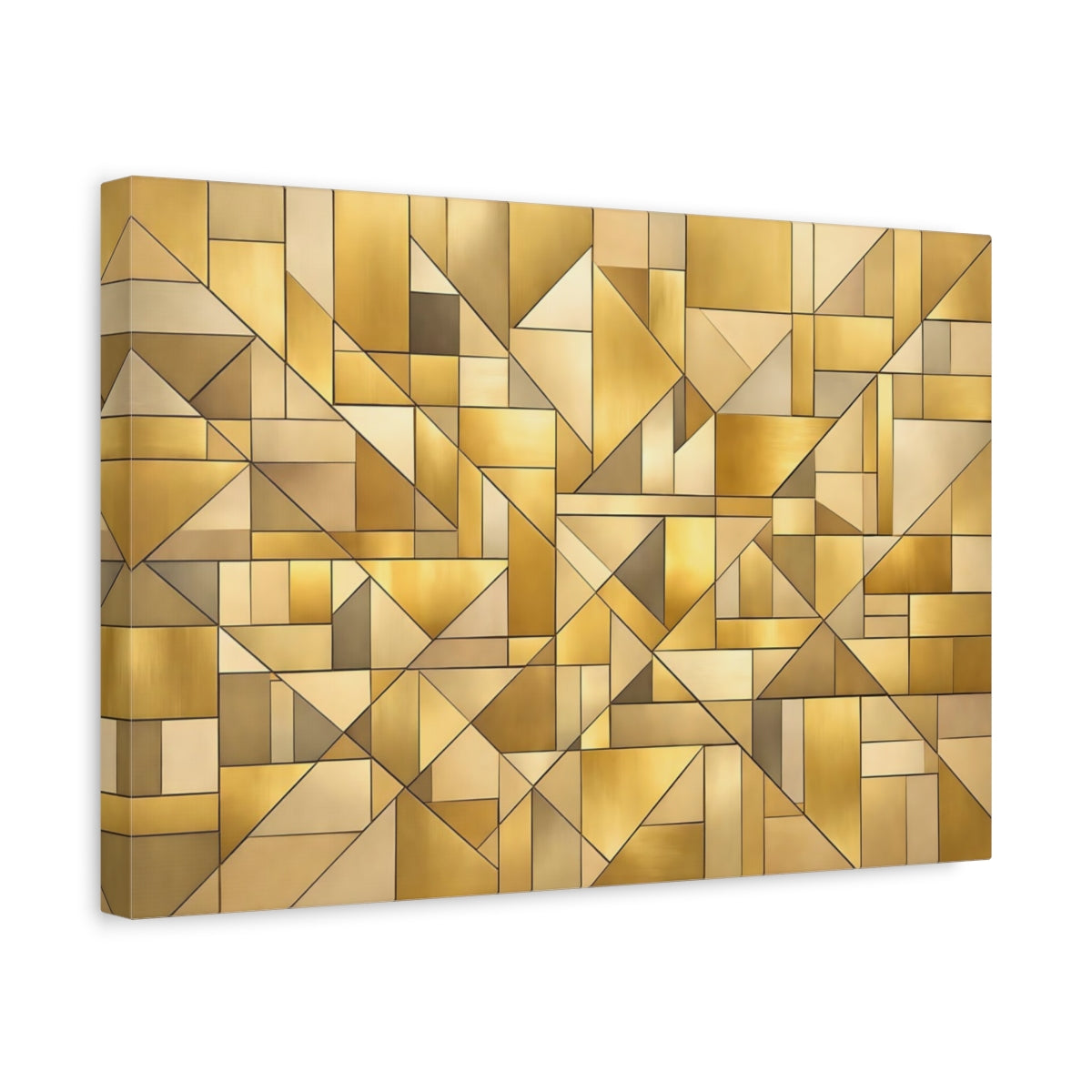 Side Mockup 4. Abstract Geometric Shapes Gold Geometric shown as stretched canvas wall art