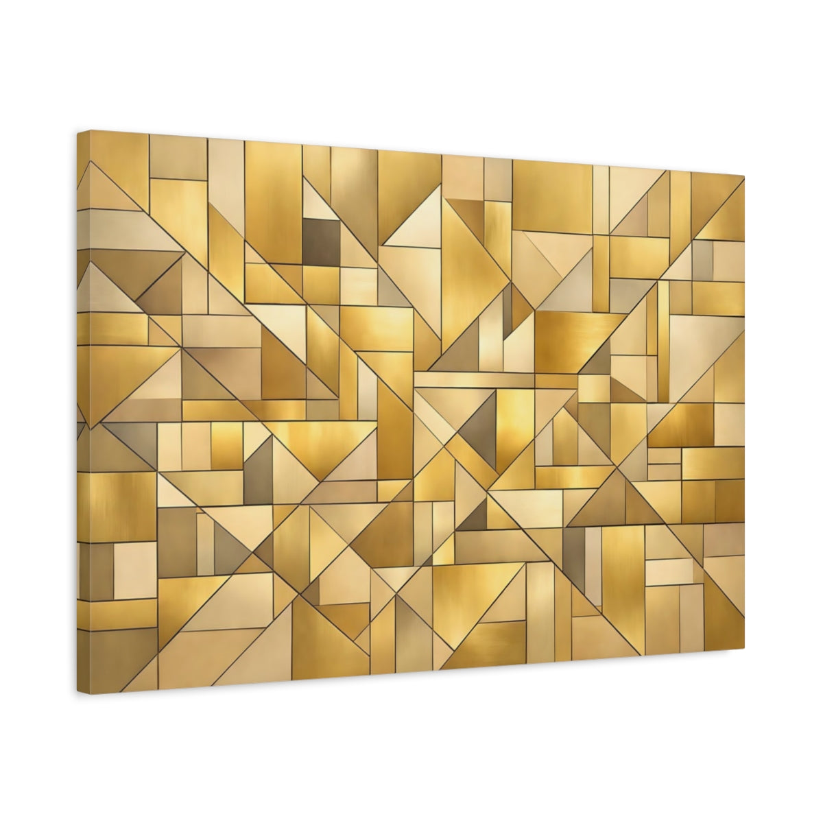 Side Mockup 2. Abstract Geometric Shapes Gold Geometric shown as stretched canvas wall art