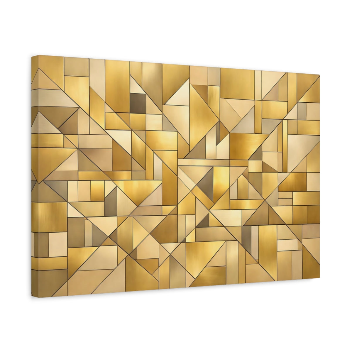 Side Mockup 3. Abstract Geometric Shapes Gold Geometric shown as stretched canvas wall art