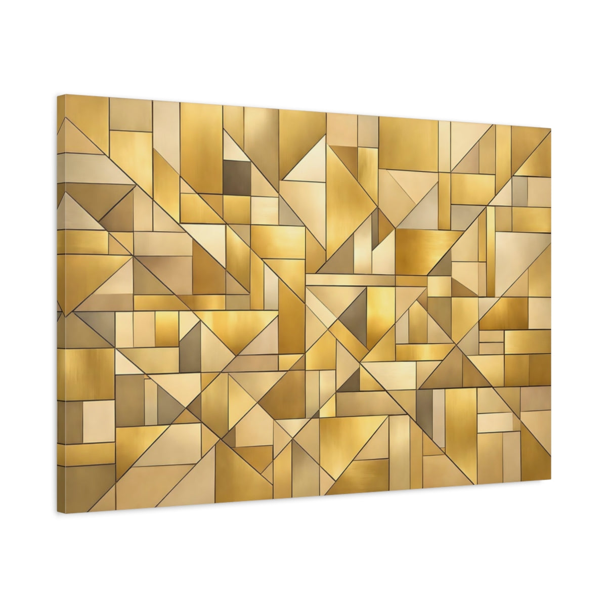 Side Mockup 1. Abstract Geometric Shapes Gold Geometric shown as stretched canvas wall art