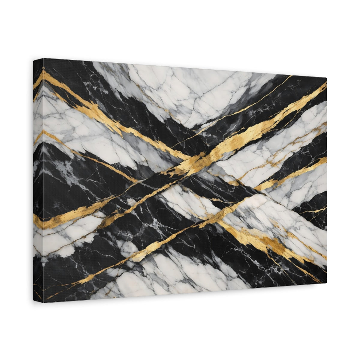 Side Mockup 4. Abstract Marble Black And Gold shown as stretched canvas wall art
