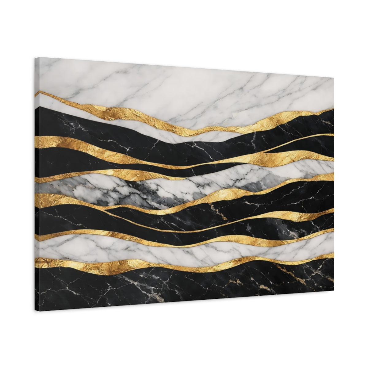 Side Mockup 1. Abstract Marble Gold Black White Gold Abstract shown as stretched canvas wall art