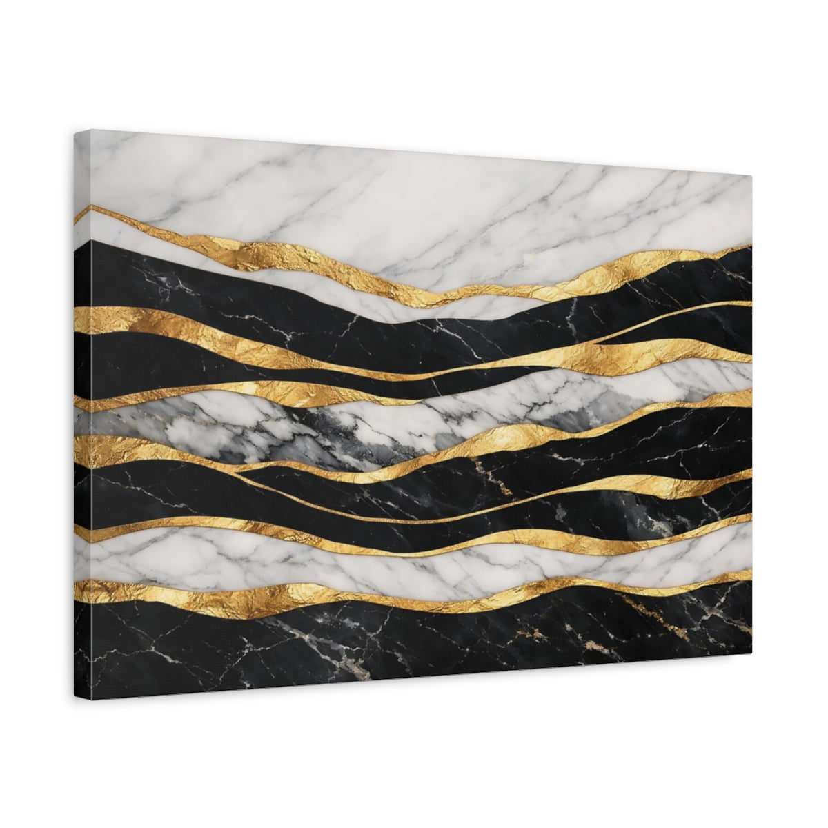 Side Mockup 3. Abstract Marble Gold Black White Gold Abstract shown as stretched canvas wall art