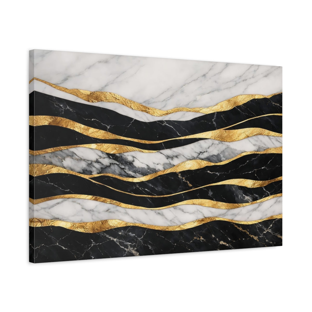 Side Mockup 2. Abstract Marble Gold Black White Gold Abstract shown as stretched canvas wall art