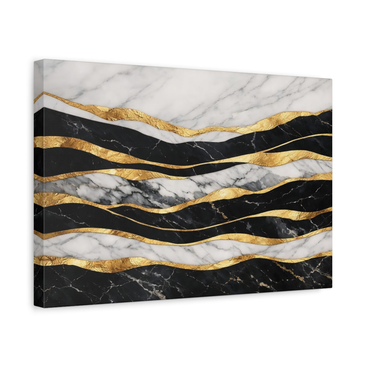 Side Mockup 4. Abstract Marble Gold Black White Gold Abstract shown as stretched canvas wall art