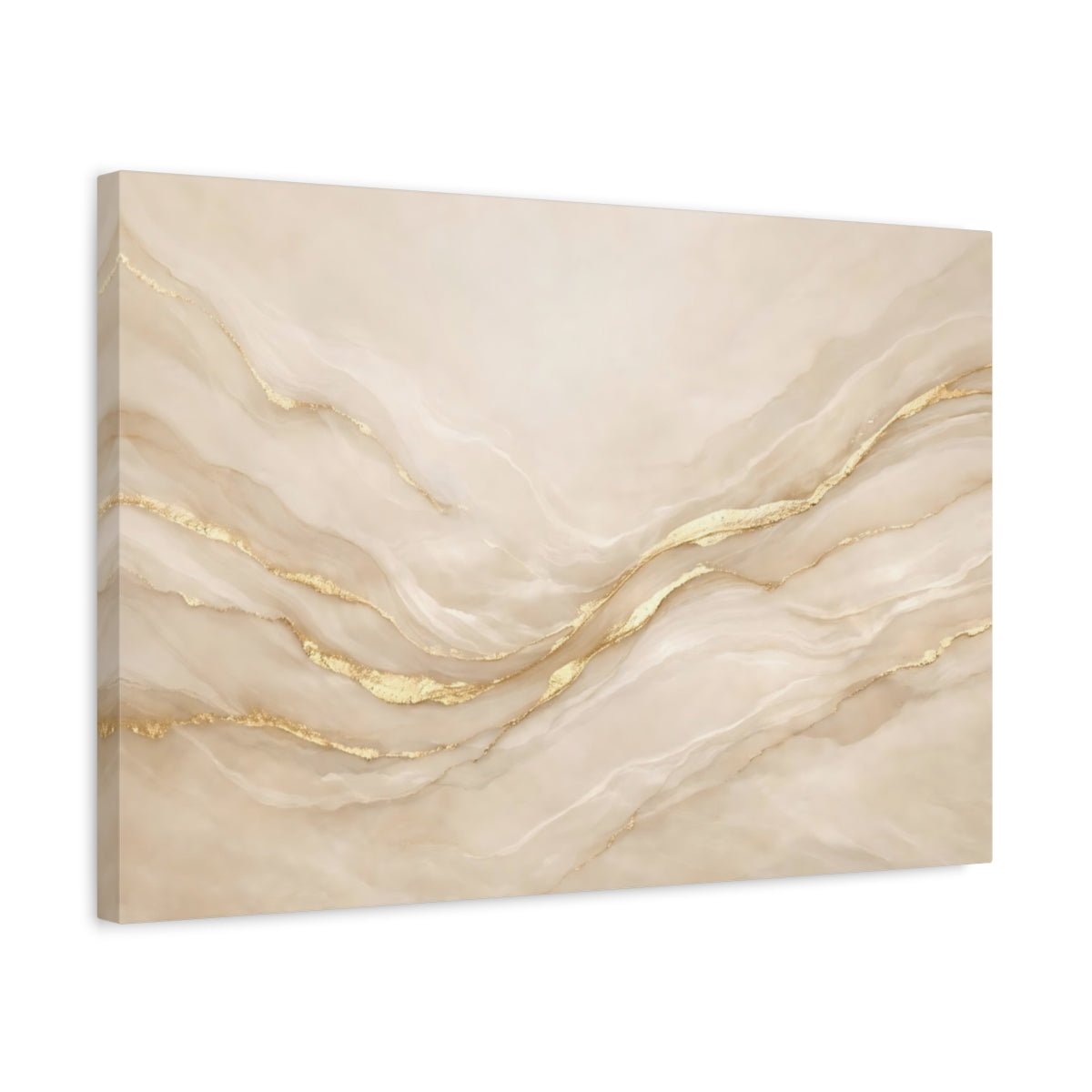 Side Mockup 3. Abstract Marble Veins Beige And Gold shown as stretched canvas wall art