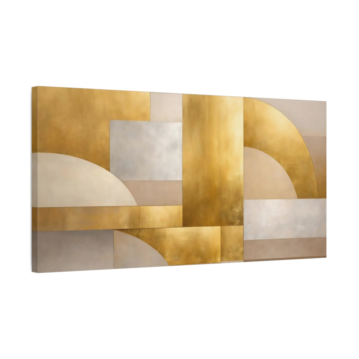 Side Mockup 2. Abstract Abstract Shapes Gold Silver Abstract shown as stretched canvas wall art