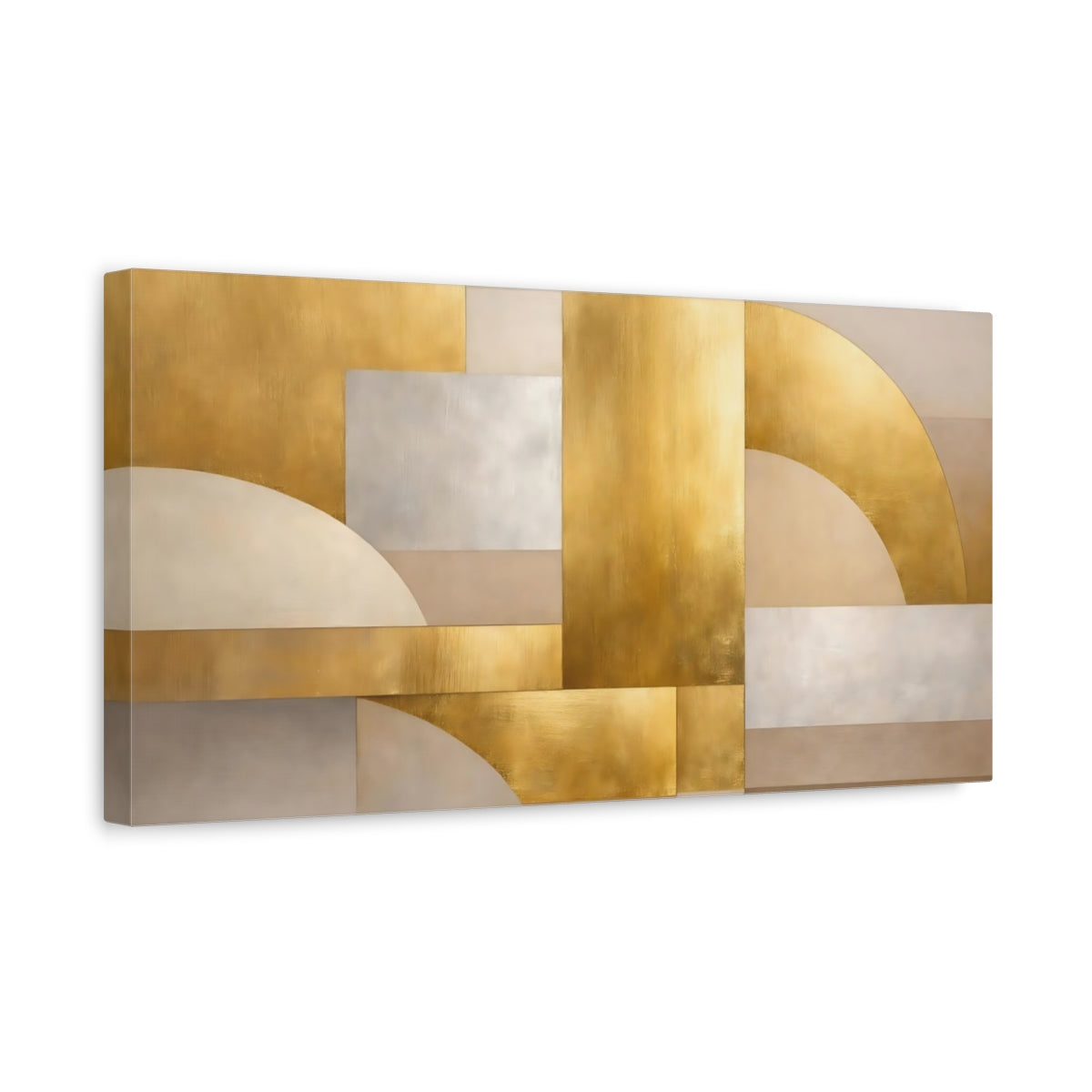 Side Mockup 3. Abstract Abstract Shapes Gold Silver Abstract shown as stretched canvas wall art