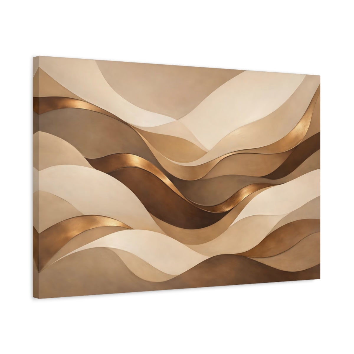 Side Mockup 2. Abstract Abstract Waves Brown Gold Abstract shown as stretched canvas wall art
