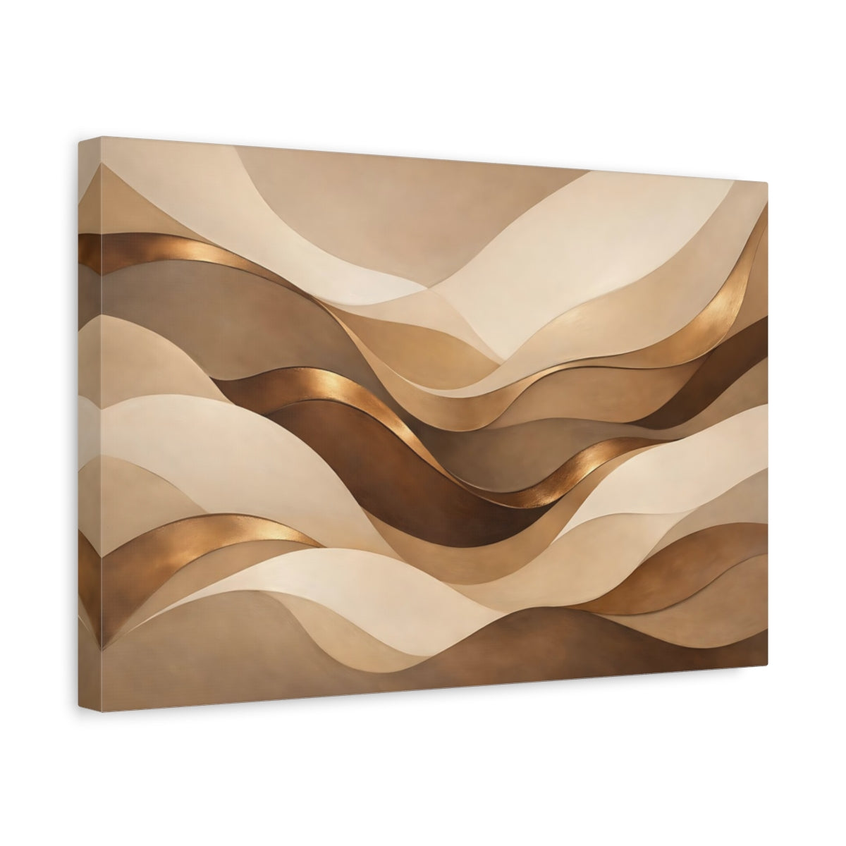 Side Mockup 4. Abstract Abstract Waves Brown Gold Abstract shown as stretched canvas wall art