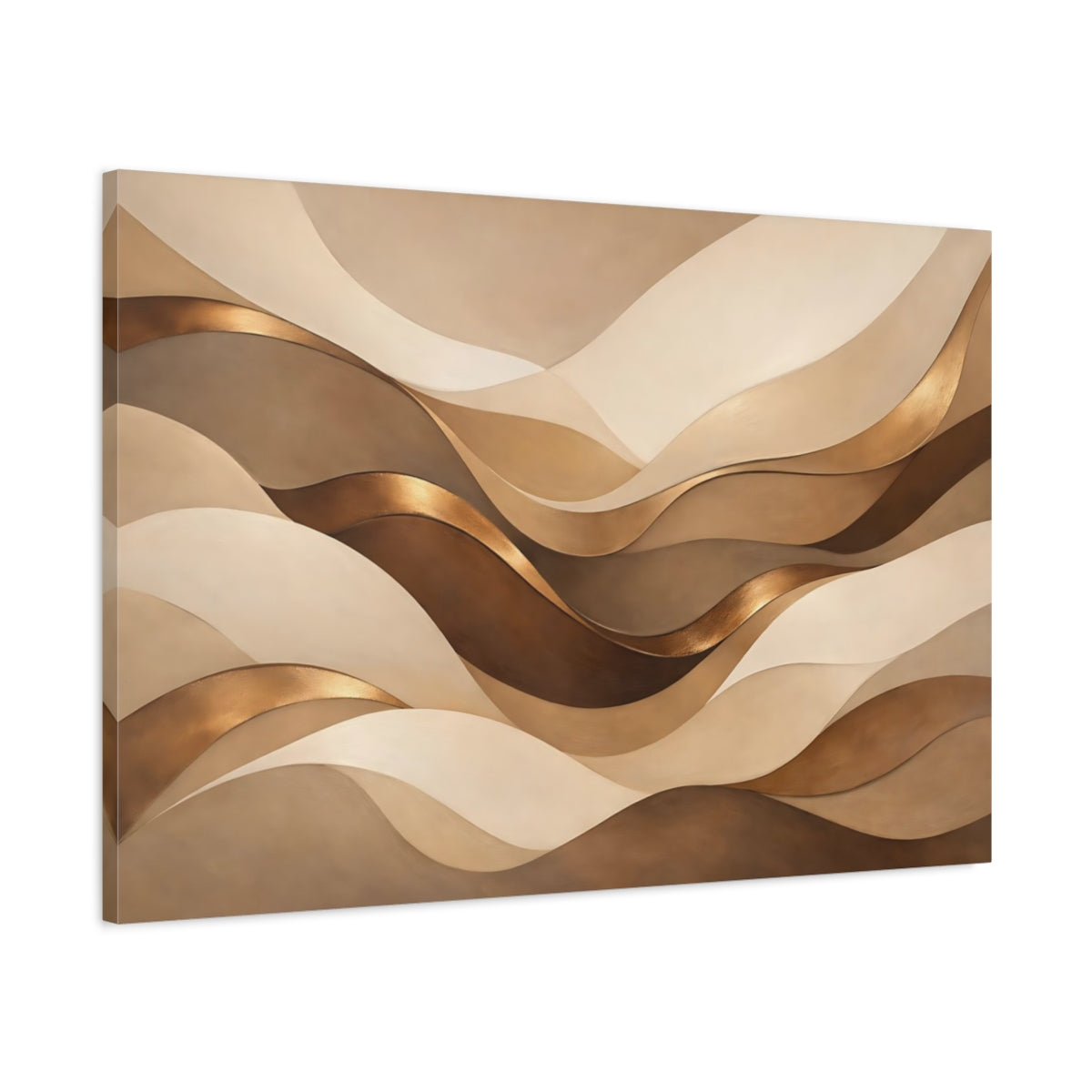 Side Mockup 1. Abstract Abstract Waves Brown Gold Abstract shown as stretched canvas wall art