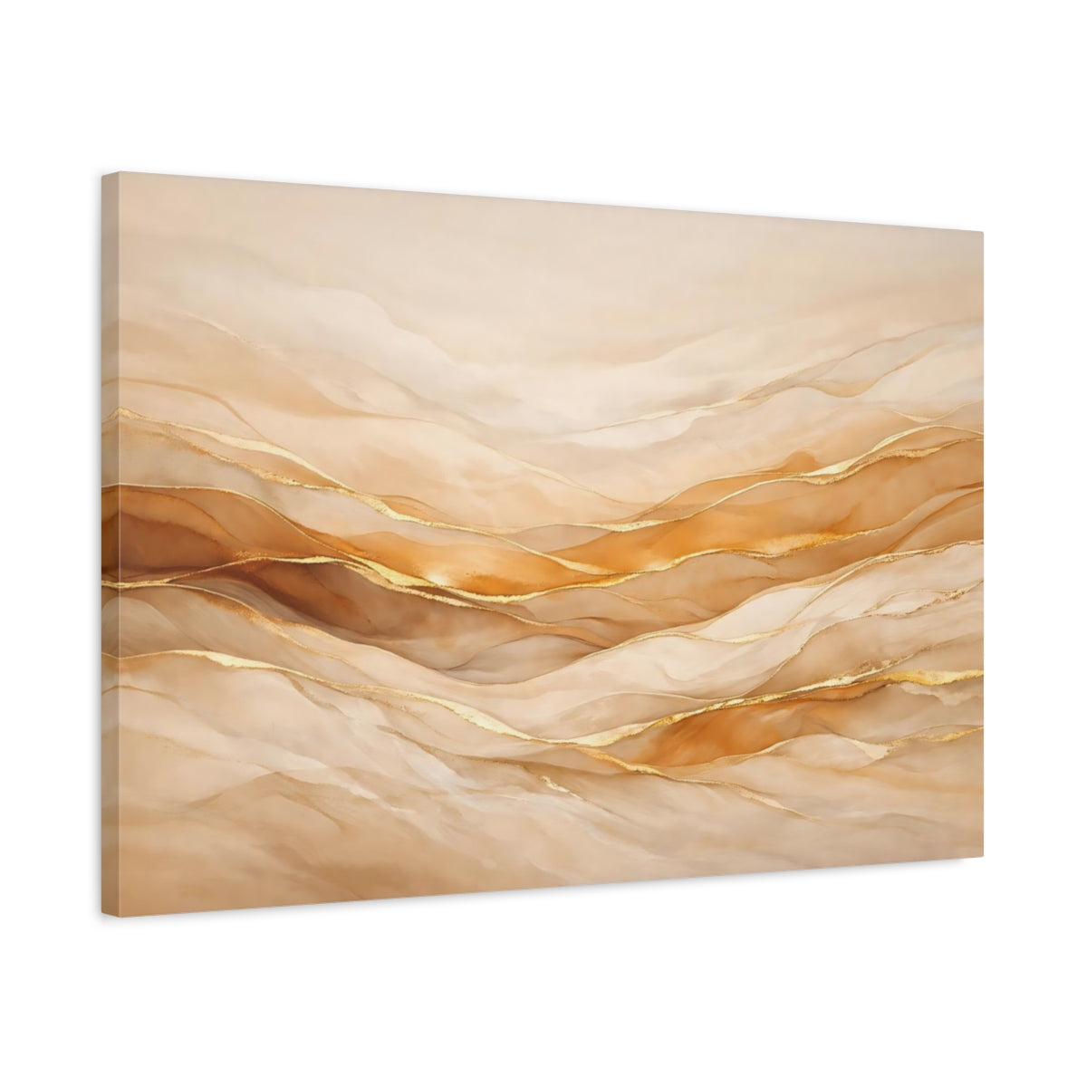 Side Mockup 2. Abstract Abstract Waves Gold Abstract Waves shown as stretched canvas wall art
