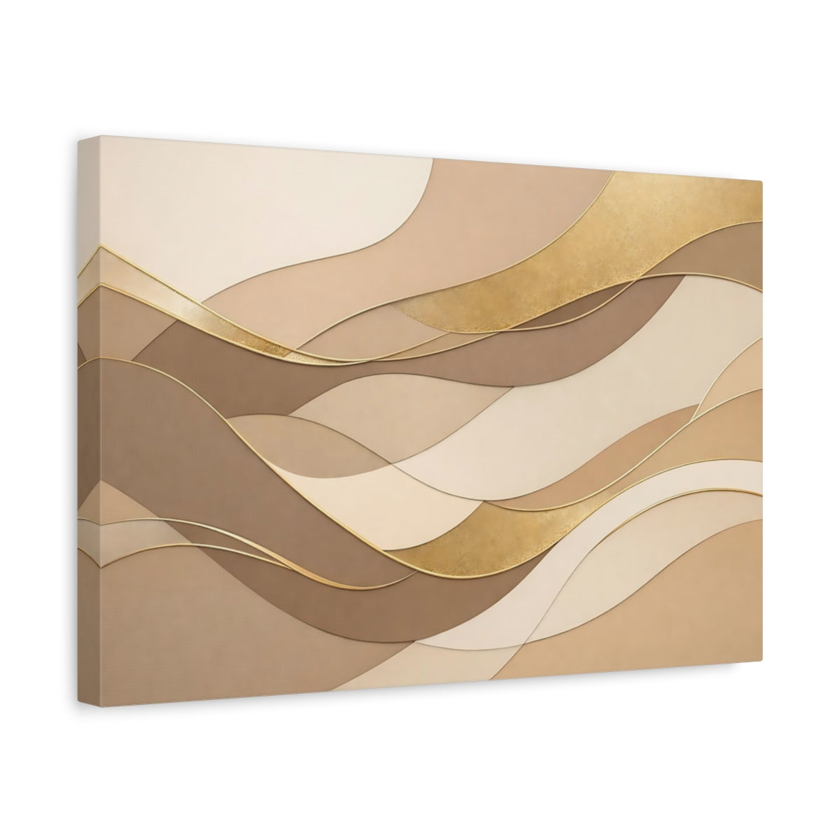 Side Mockup 4. Abstract Wavy Shapes Brown And Gold shown as stretched canvas wall art