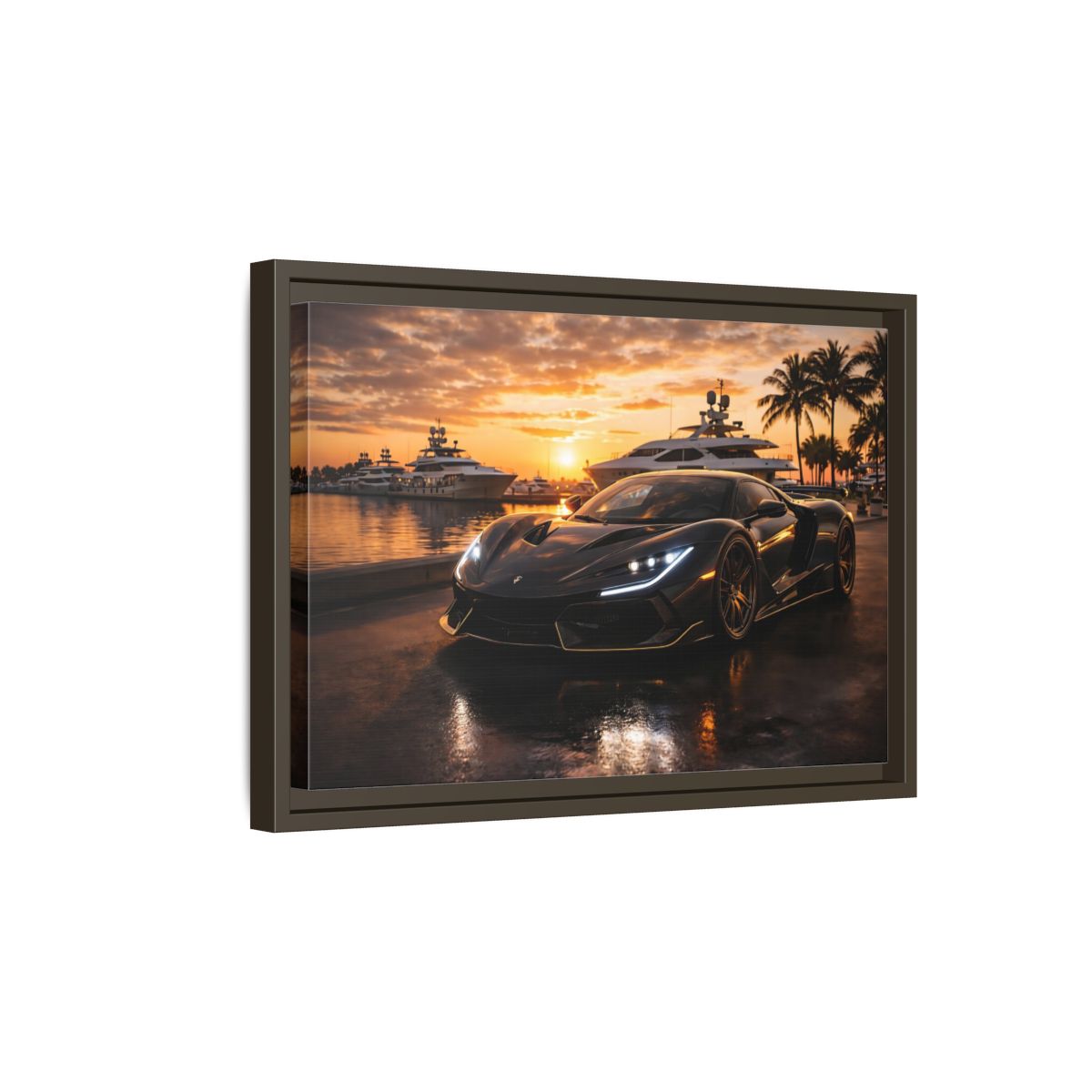 Side Mockup 5. Sports Sports Car Luxury Sports Car shown as stretched canvas wall art