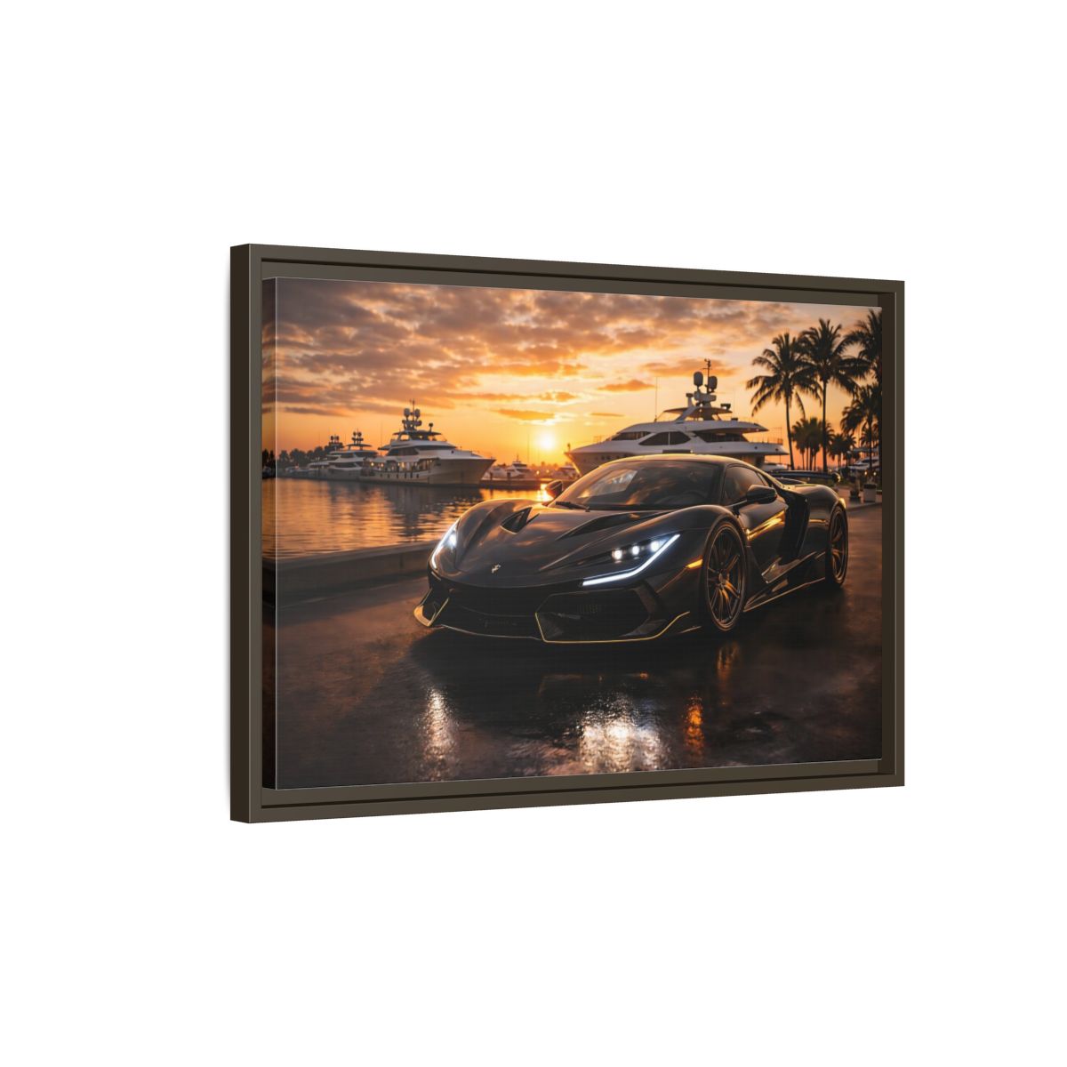 Side Mockup 2. Sports Sports Car Luxury Sports Car shown as stretched canvas wall art