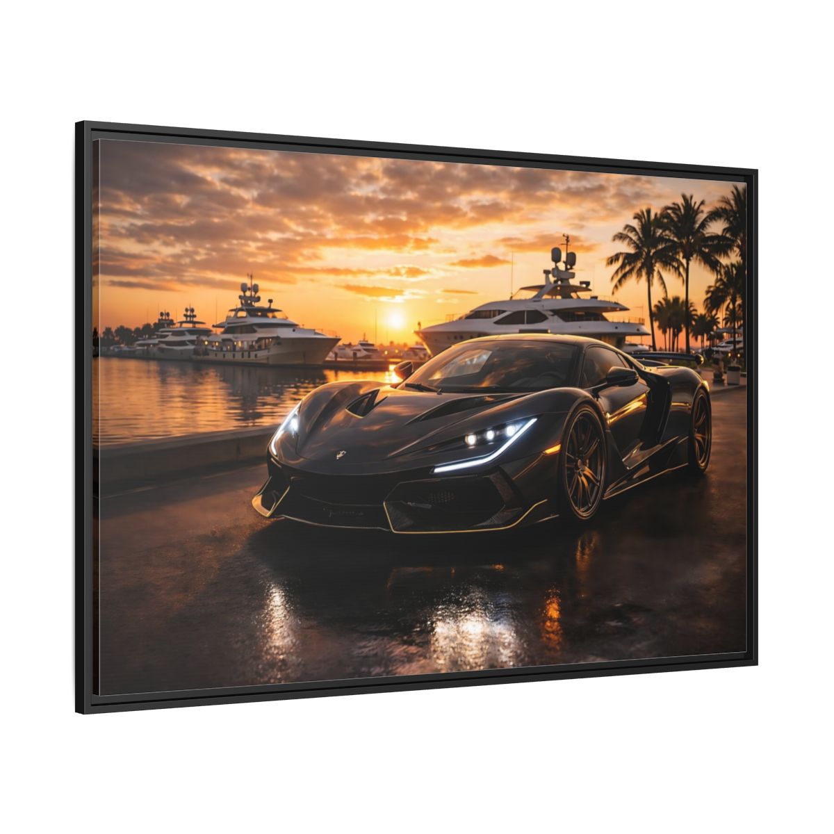 Side Mockup 12. Sports Sports Car Luxury Sports Car shown as stretched canvas wall art