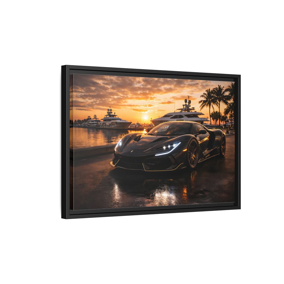 Side Mockup 3. Sports Sports Car Luxury Sports Car shown as stretched canvas wall art