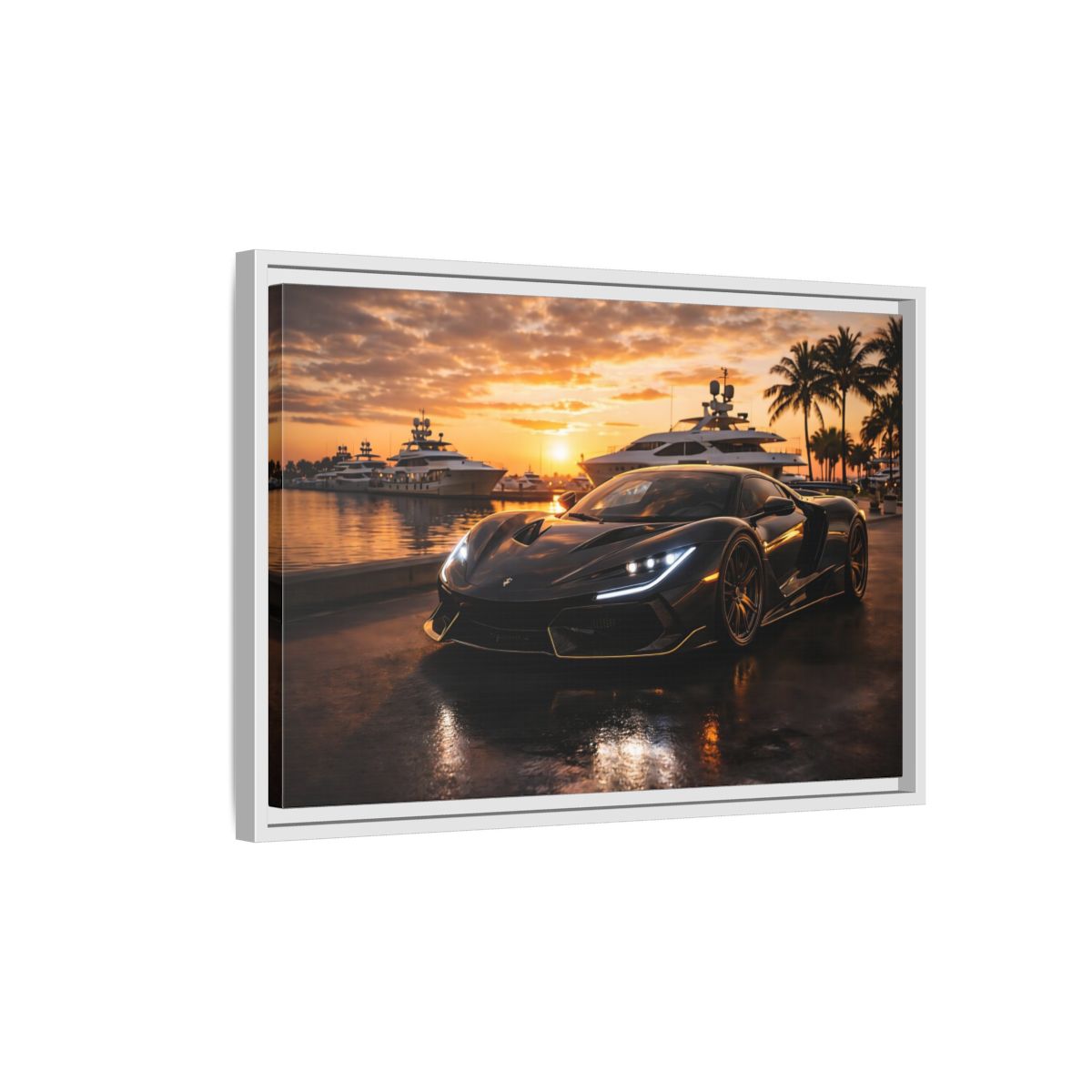 Side Mockup 1. Sports Sports Car Luxury Sports Car shown as stretched canvas wall art
