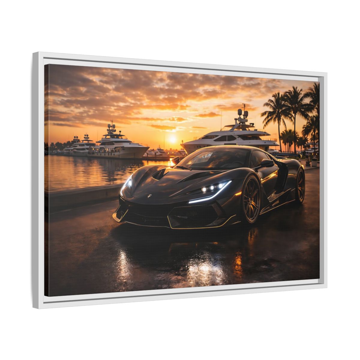 Side Mockup 10. Sports Sports Car Luxury Sports Car shown as stretched canvas wall art