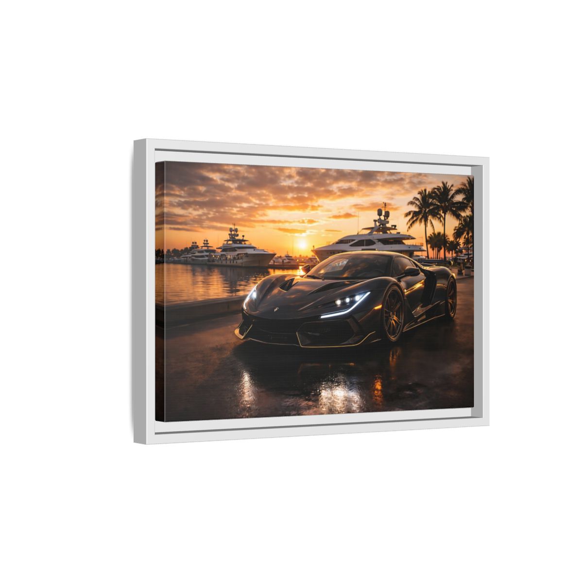 Side Mockup 4. Sports Sports Car Luxury Sports Car shown as stretched canvas wall art