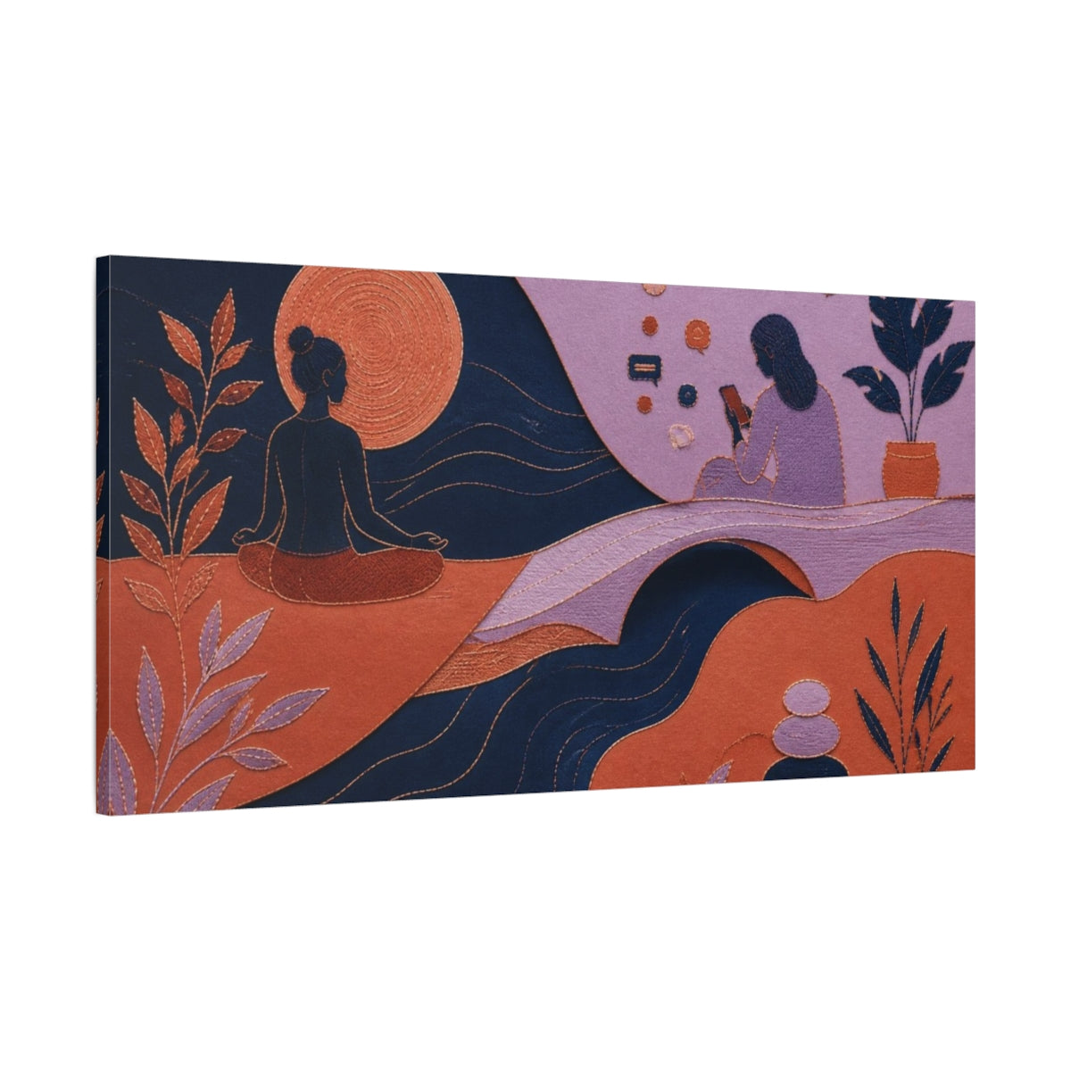Main Mockup. Modern Meditating Figure shown as canvas print