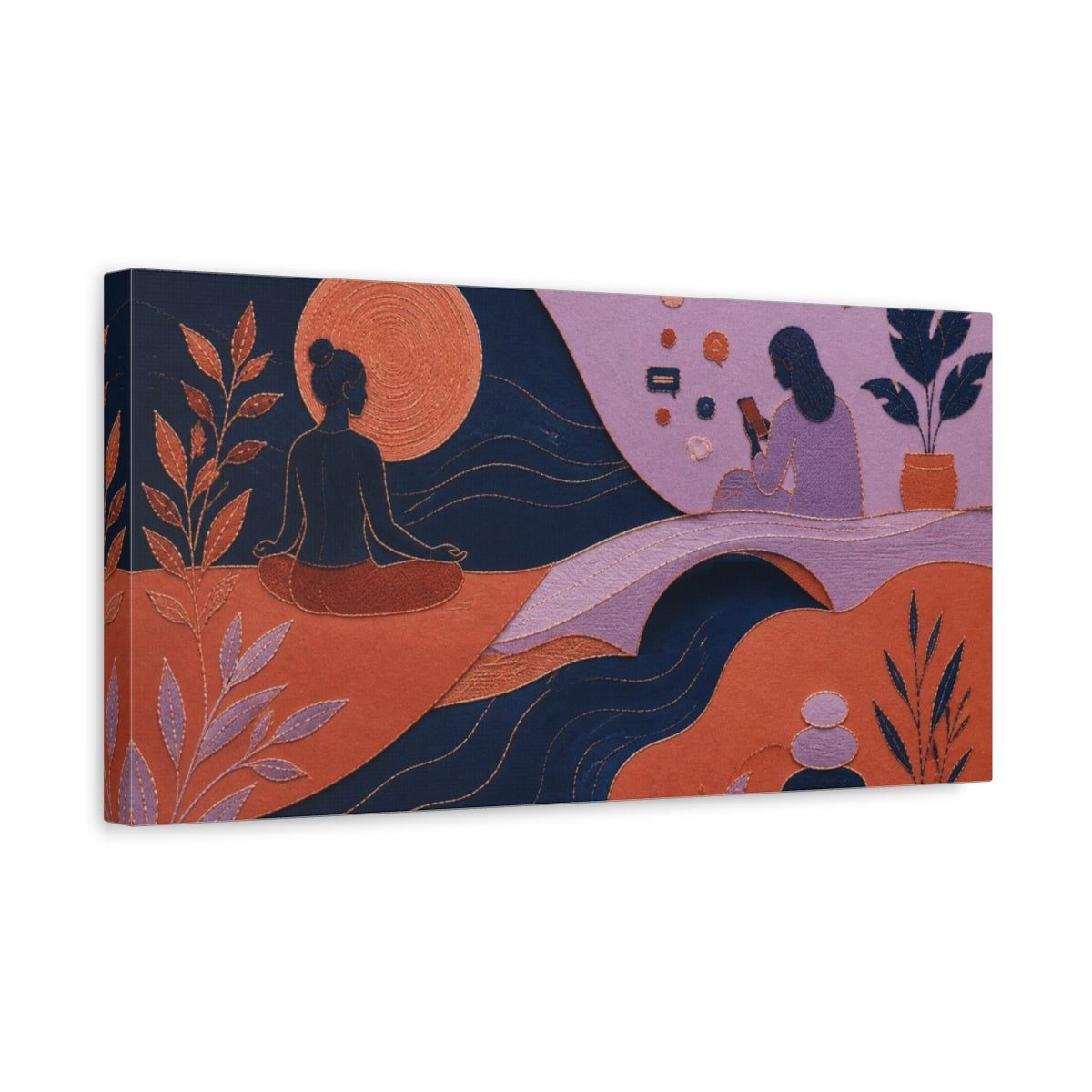 Side Mockup 3. Modern Meditating Figure shown as canvas print