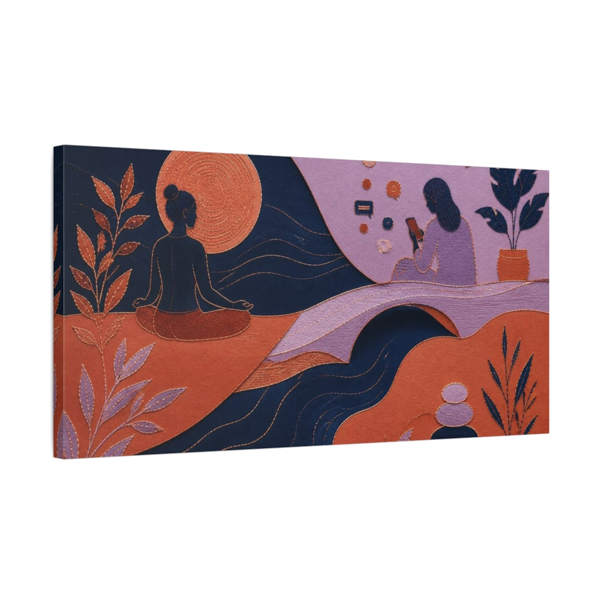 Side Mockup 1. Modern Meditating Figure shown as canvas print