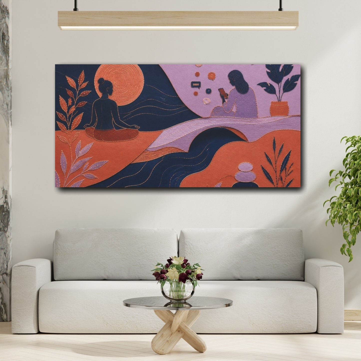 Mockup 2. Modern Meditating Figure shown as canvas print