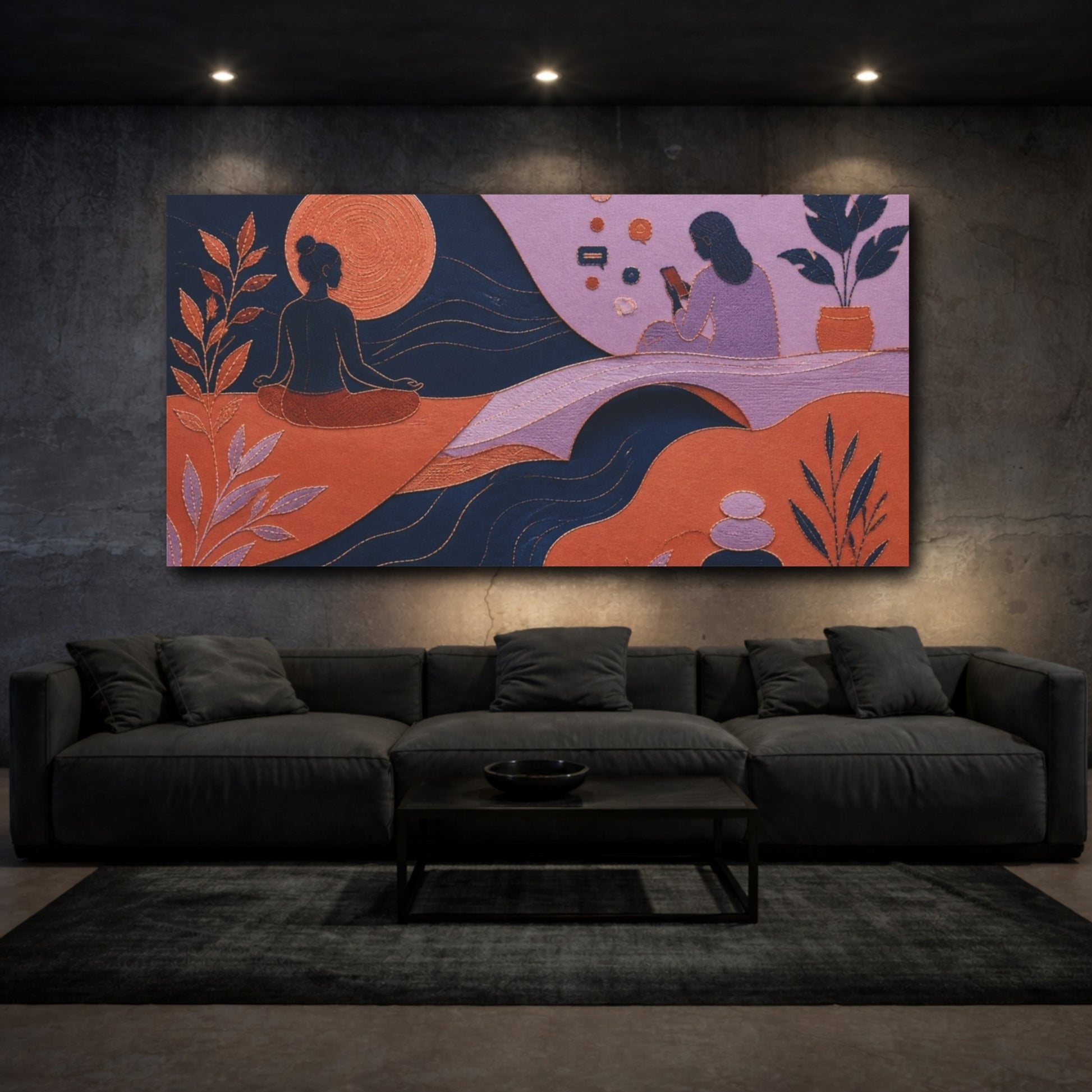 Mockup 3. Modern Meditating Figure shown as canvas print