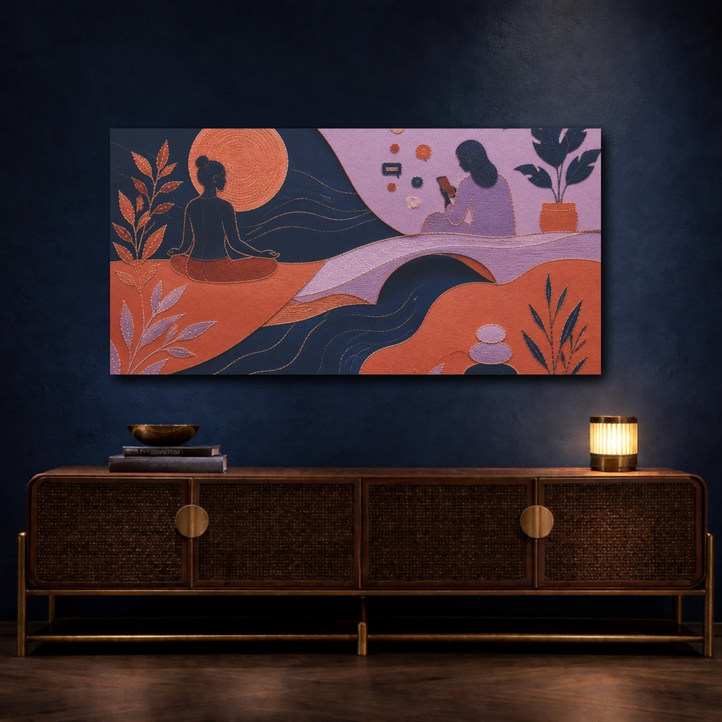 Mockup 4. Modern Meditating Figure shown as canvas print