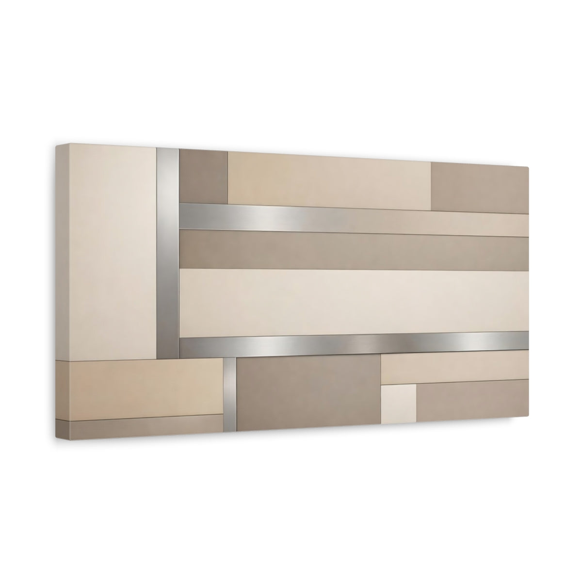 Side Mockup 3. Abstract Geometric Pattern Beige Silver Geometric shown as stretched canvas wall art