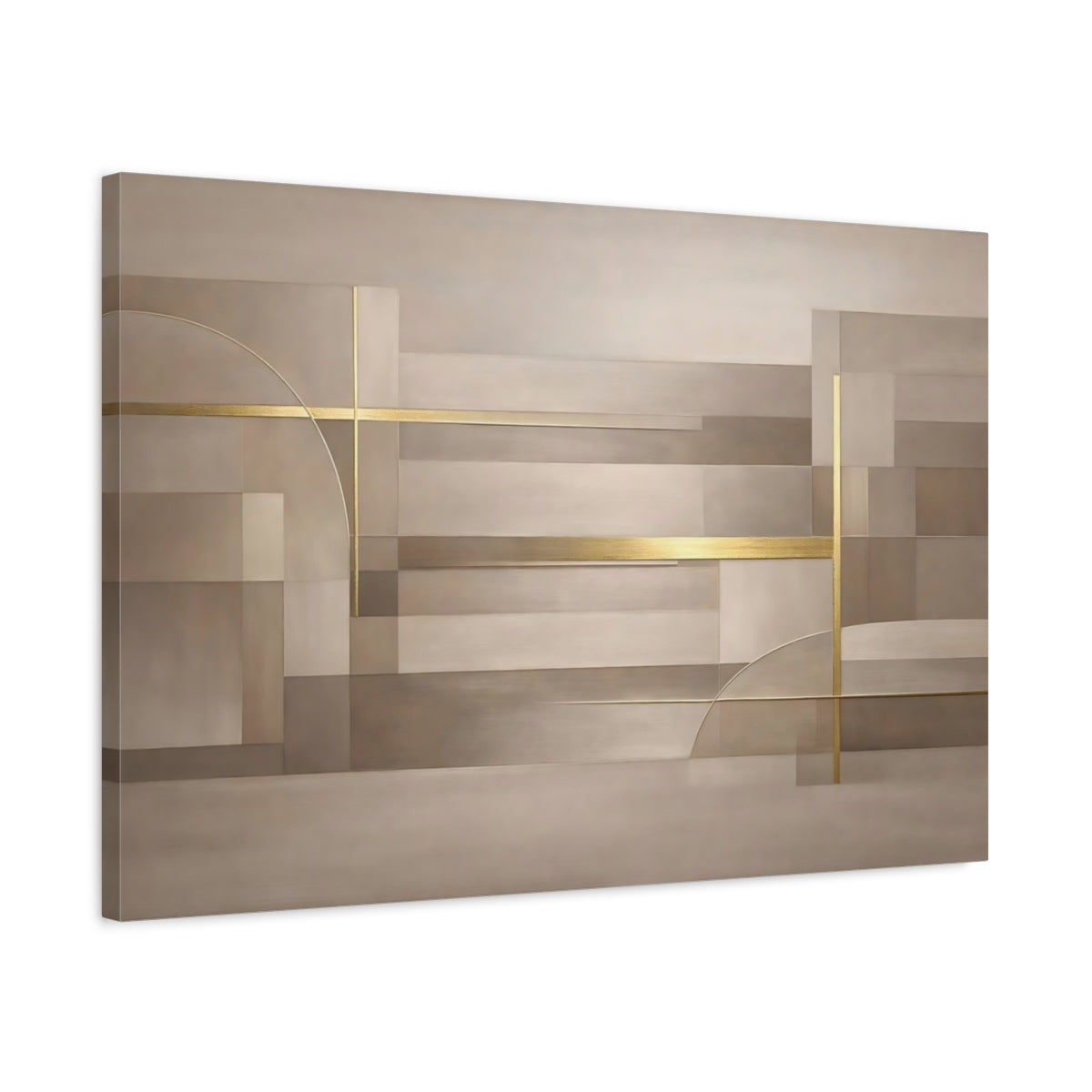 Side Mockup 2. Abstract Geometric Shapes Beige Gold Abstract shown as stretched canvas wall art