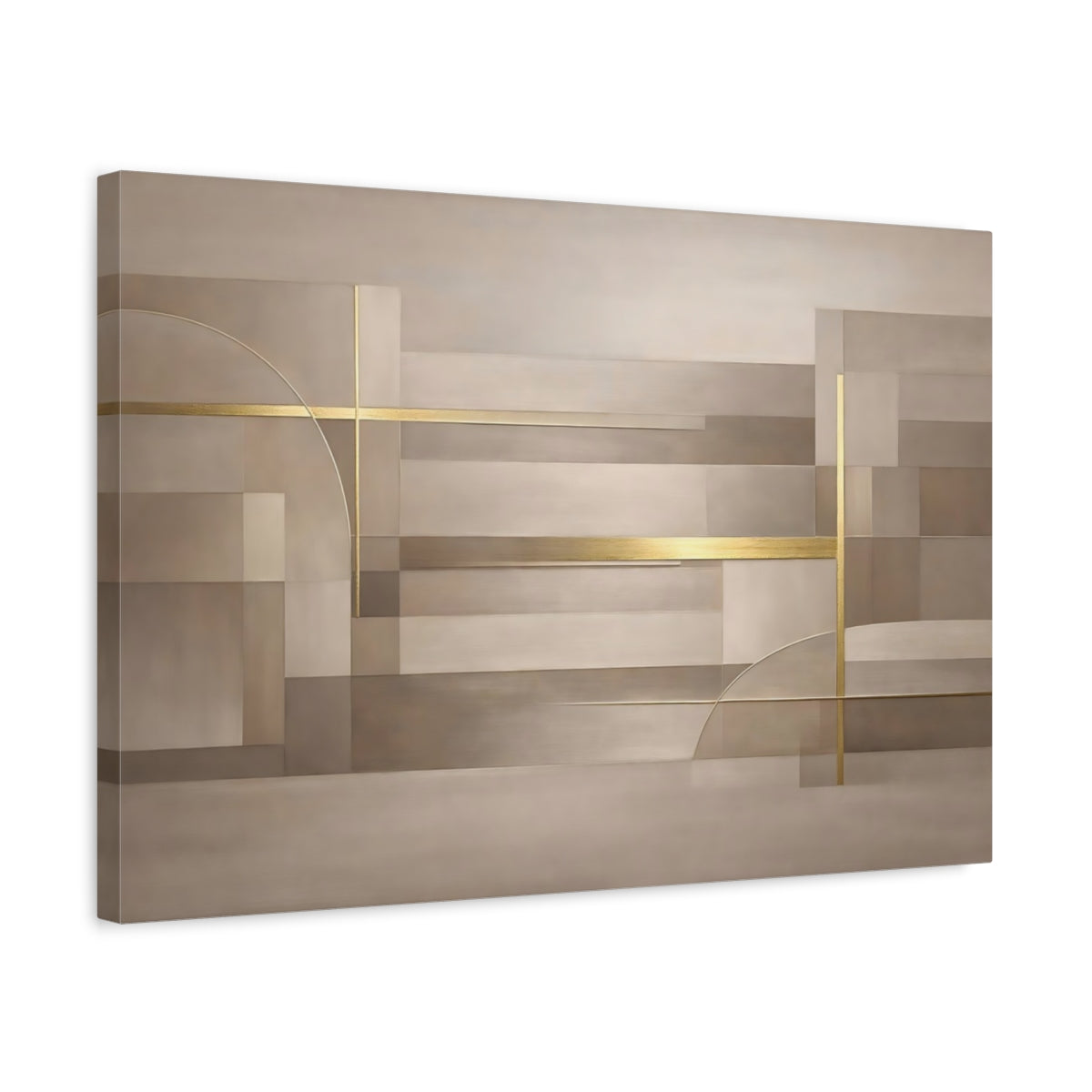 Side Mockup 3. Abstract Geometric Shapes Beige Gold Abstract shown as stretched canvas wall art