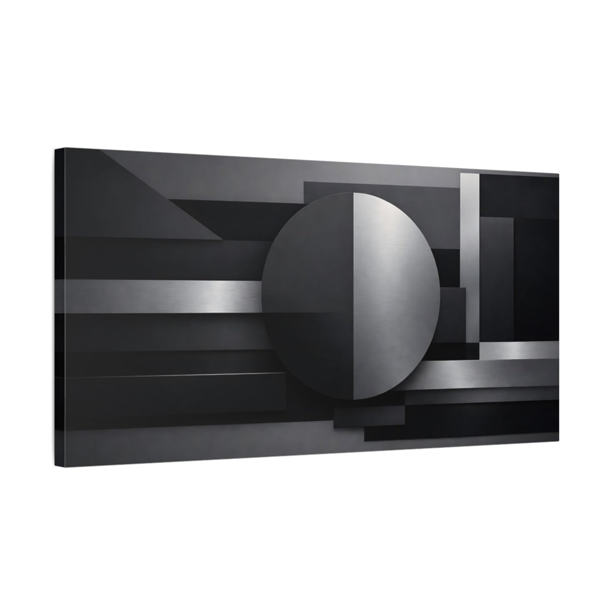 Side Mockup 2. Abstract Geometric Shapes Black And Gray shown as stretched canvas wall art