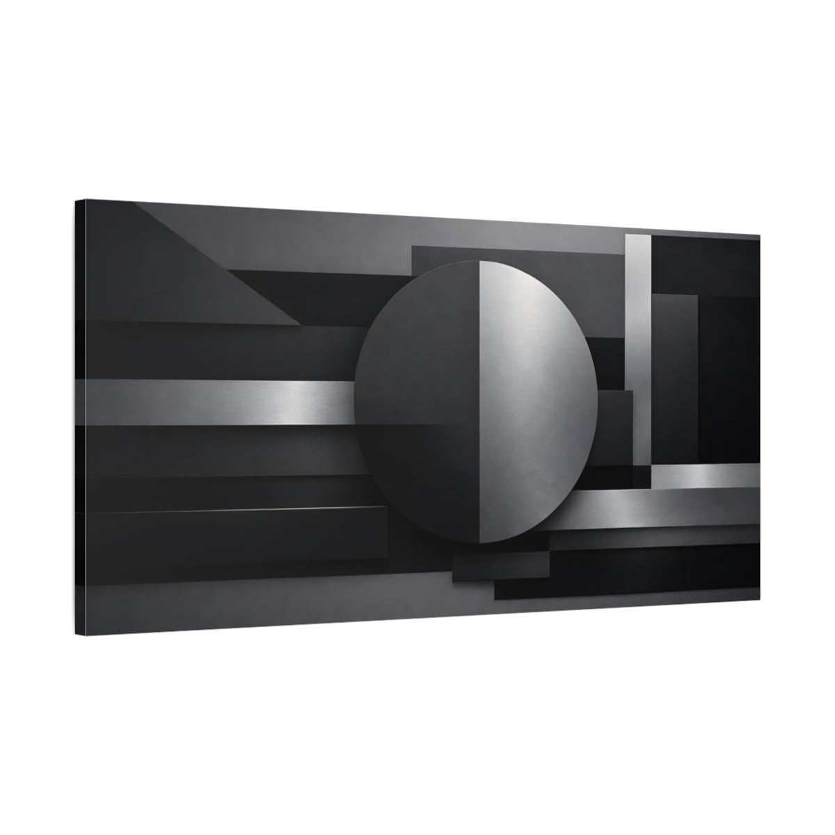 Side Mockup 1. Abstract Geometric Shapes Black And Gray shown as stretched canvas wall art