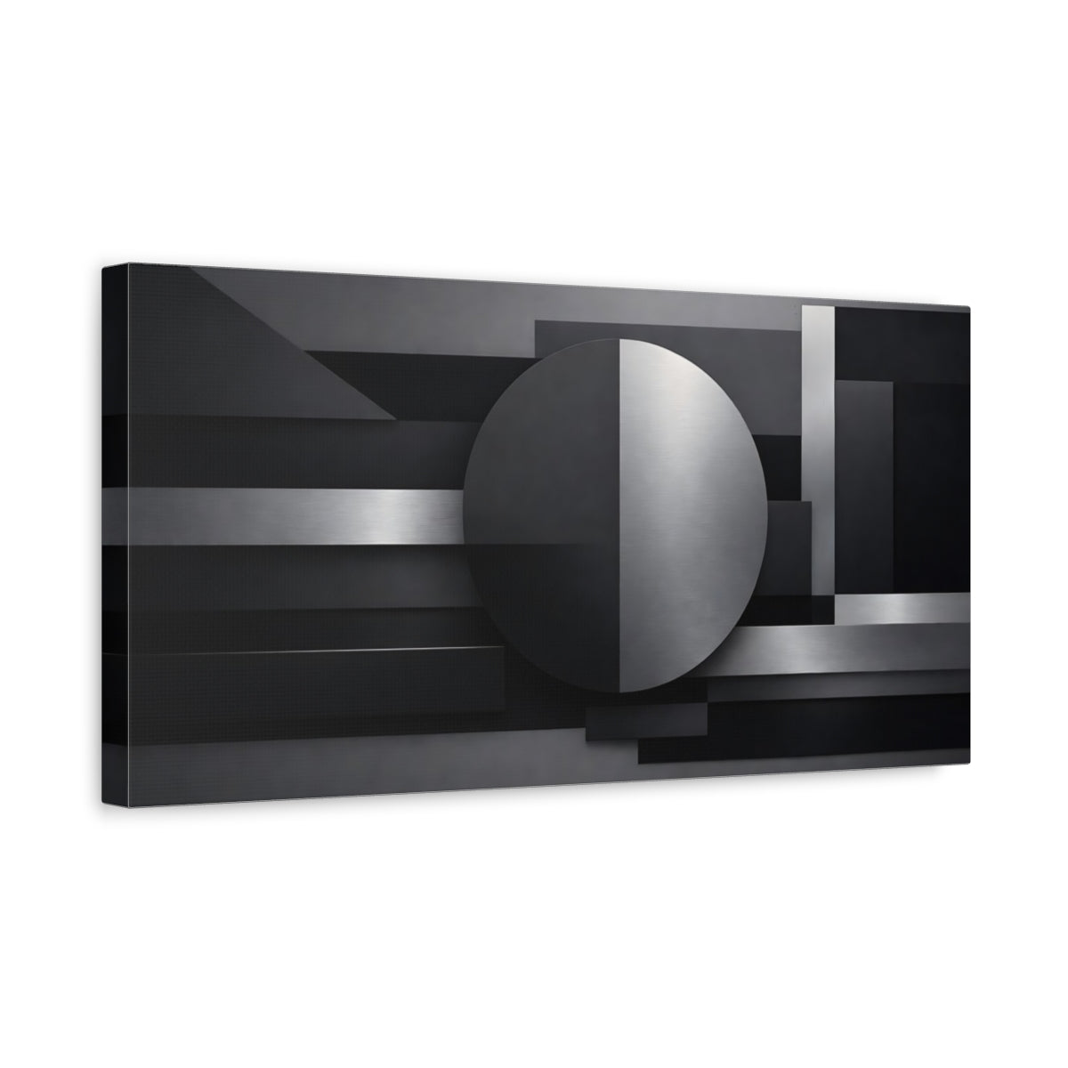 Side Mockup 3. Abstract Geometric Shapes Black And Gray shown as stretched canvas wall art